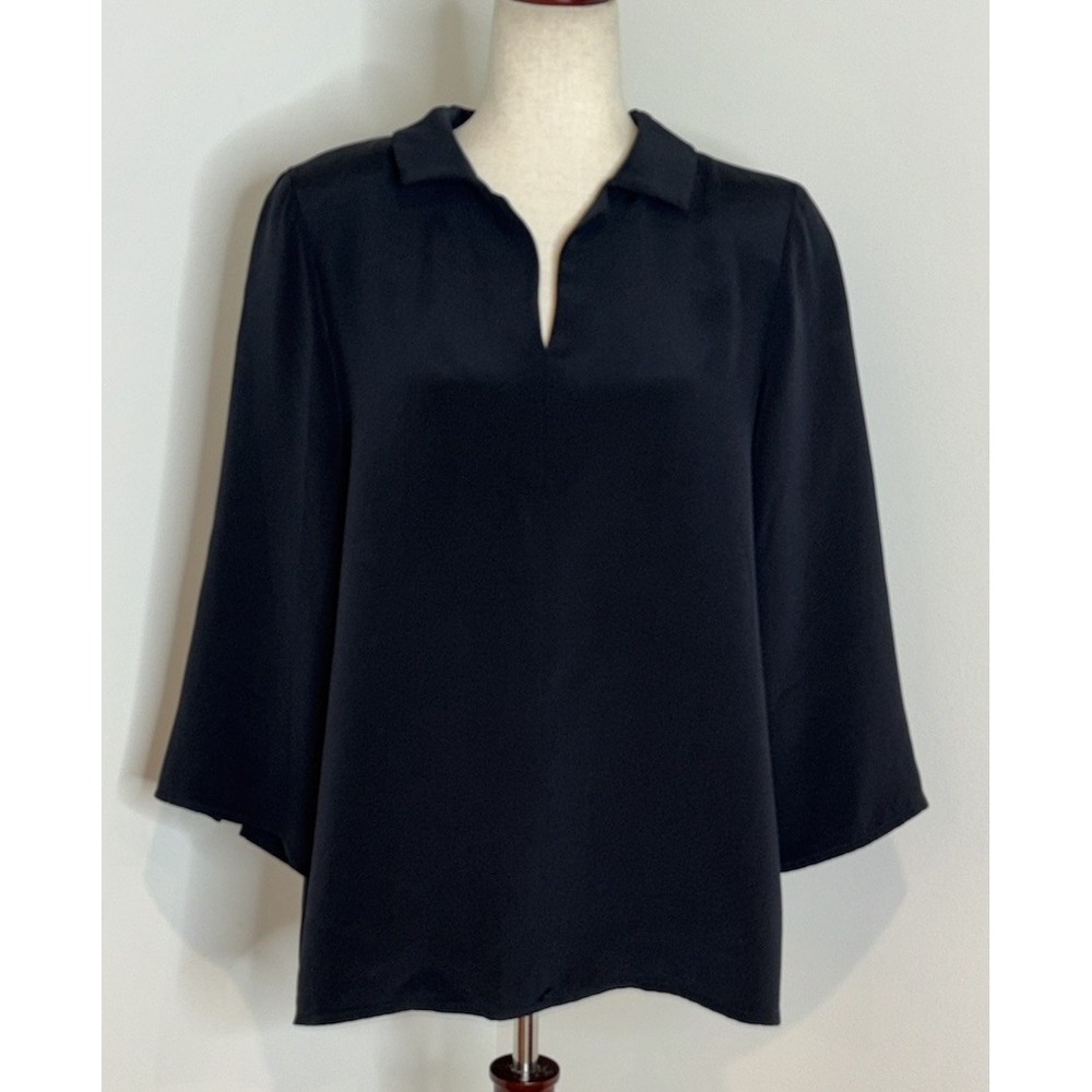 Nina McLemore 4 Ply Silk Tunic Blouse Black Made in USA Women's 10 - Picture 2 of 6